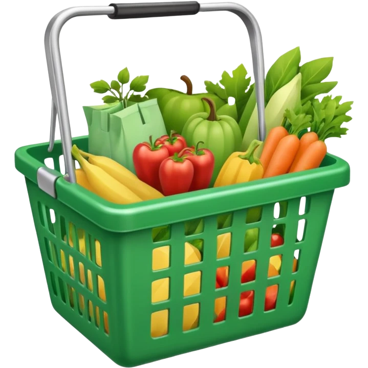 A GREEN SHOPPING BASKET WITH GROCCERIES IN IT emoji