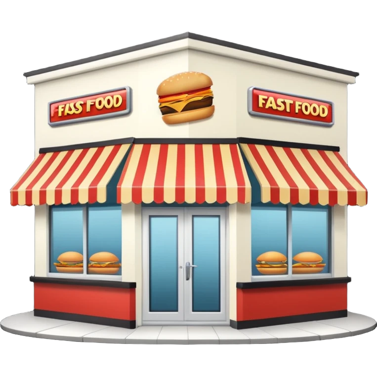 front of fast food building with awning, windows, and a glass door in the center emoji