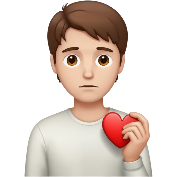 White man with brown hair holding a broken heart emoji