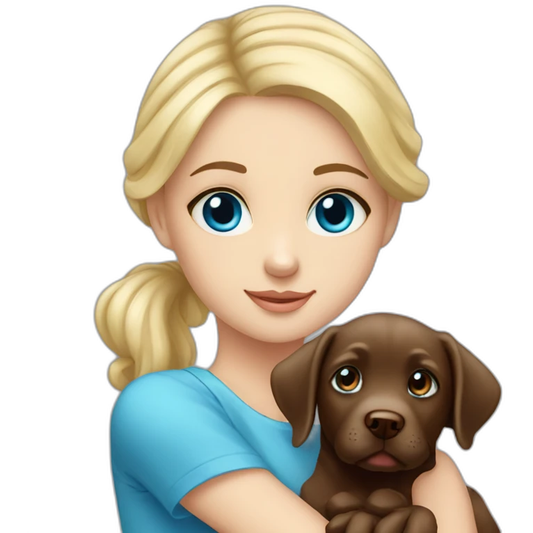 Blonde girl blue eyes with chocolate puppie labrador emoji