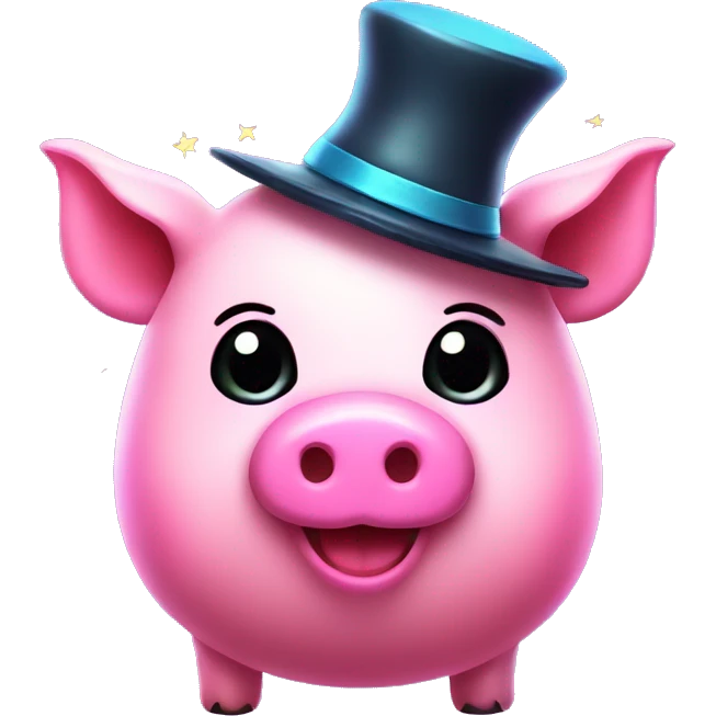 Kawaii neon pig with magic hat and wand  emoji