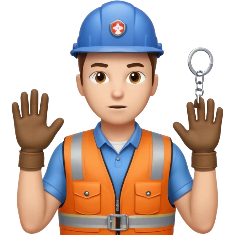 emergency locksmith worker portrait, head and shoulders only, protective gloves, utility vest collar, keyring visible, determined look, 3D cartoon, mobile game icon style, clean background, no text, no watermark emoji