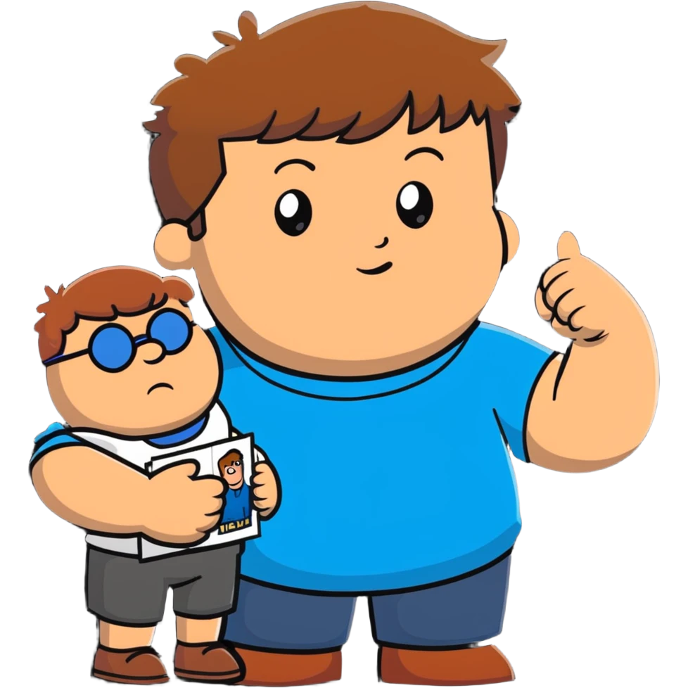romanian boy with light skin and medium brown hair, holding up his arm in a cast, with a cartoon drawing of Peter Griffin on the cast emoji