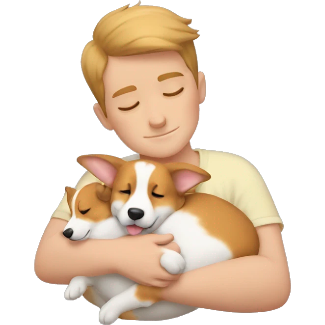  Boy sleeping with corgi puppy in Arms  emoji