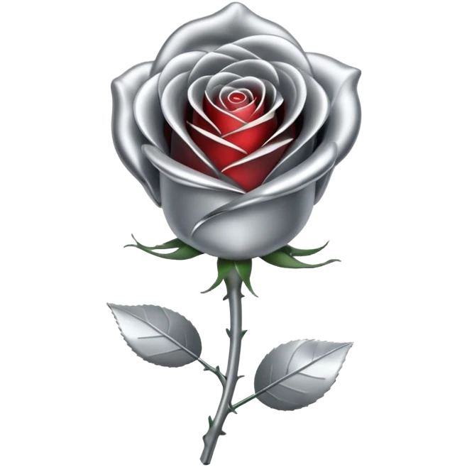 A rose emoji made of liquid silver metal minimalistic iOS emoji style, centered emoji