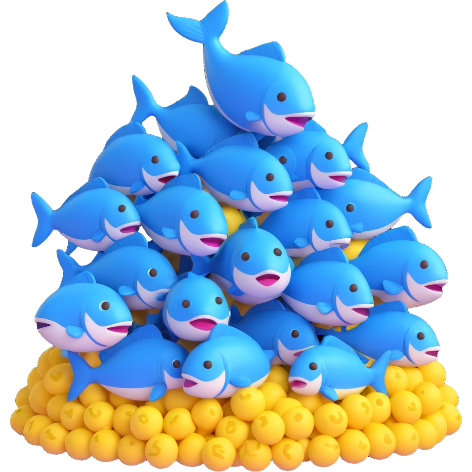 large pile of blue fish, 3D emoji style, no pedestal, variation 3 emoji