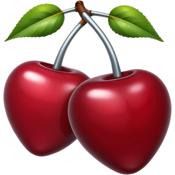 A pair of cherries emoji made of liquid silver chrome, smooth rounded shapes, glossy metallic surface, subtle sensual vibe, luxury sexy aesthetic, iOS emoji style, centered, clean white background emoji