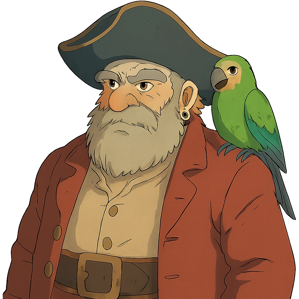 old pirate with a parrot on his shoulder emoji