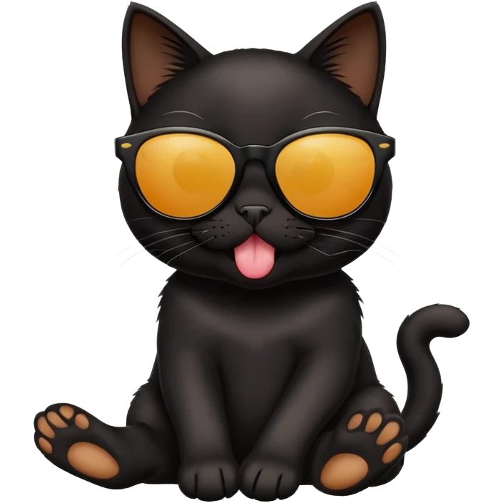 Black cat with sunglasses licking its toes emoji