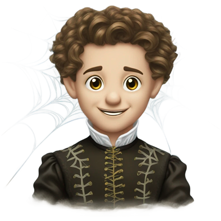 Tom Thumb whimsical fairytale boy and thistledown doublet shirt made of spider web emoji