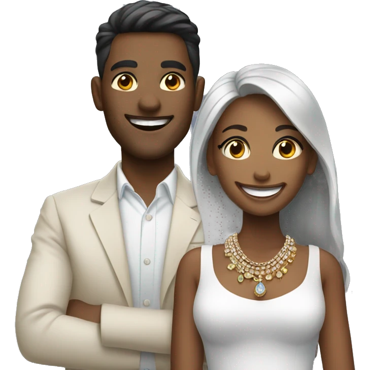 smiling couple with jewelry emoji