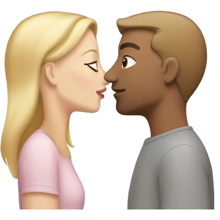 white woman with blonde hair and a light pink shirt kissing a white man with brown hair wearing a grey shirt emoji