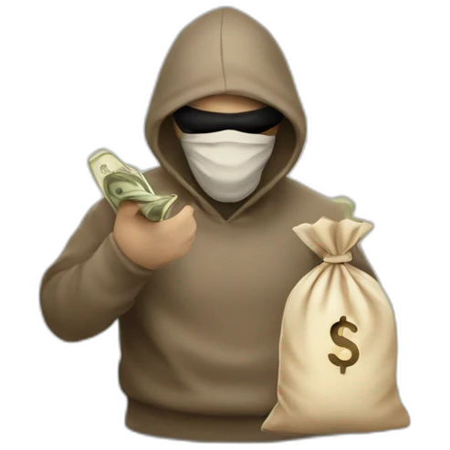 Robber with a beige cloth bag with money sign emoji