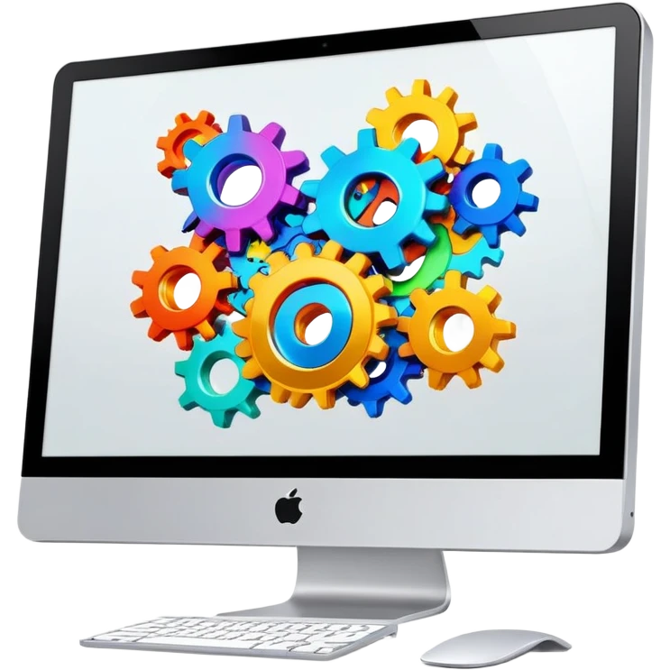iMac computer with colorful gears on the screen emoji