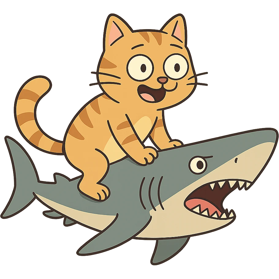 cat riding a shark emoji