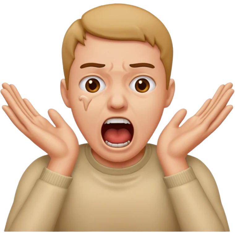 person choking themselves with two hands screaming emoji