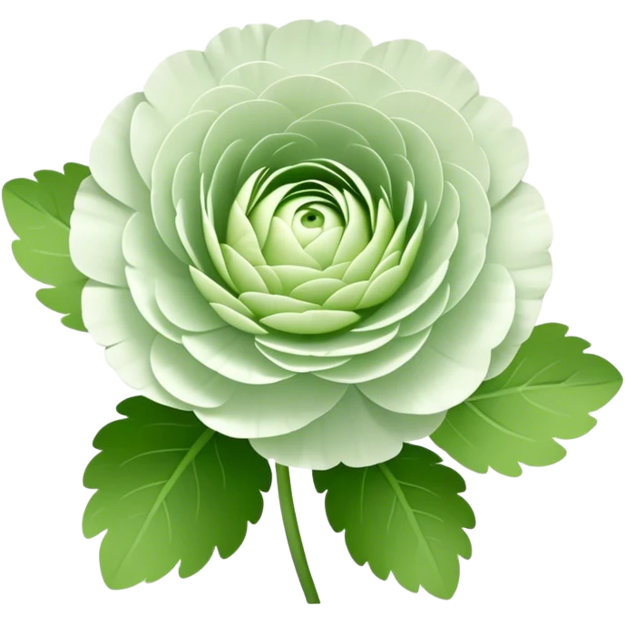 Two white and light green Ranunculus flowers with short leaf emoji