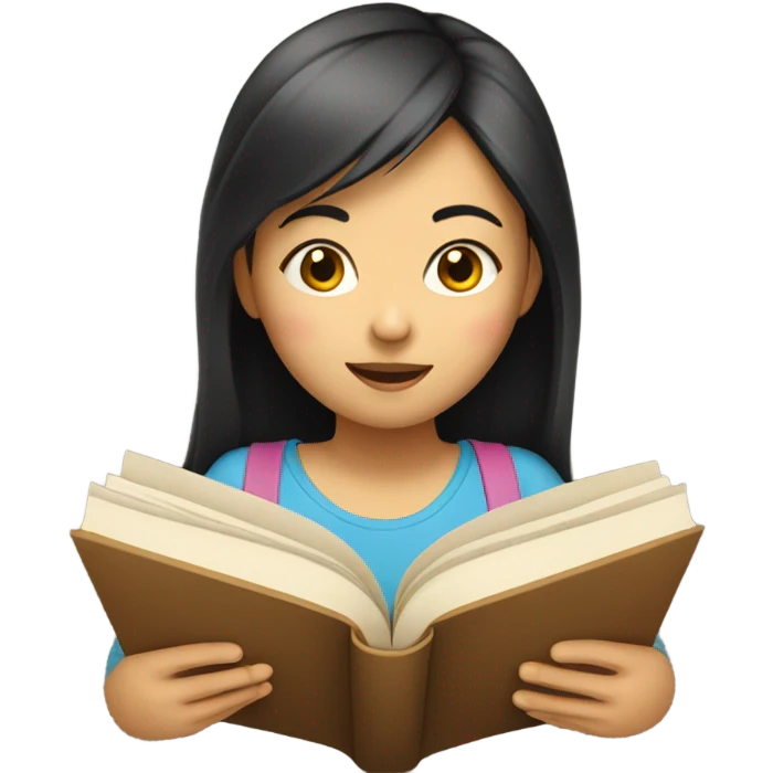 Asian girl reading book emoji