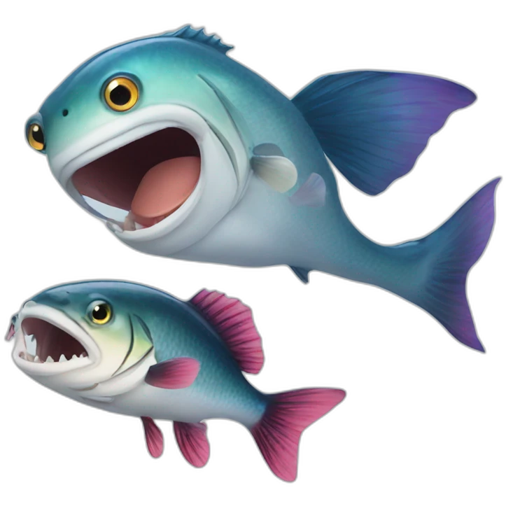 fish getting eaten by a bigger fish emoji