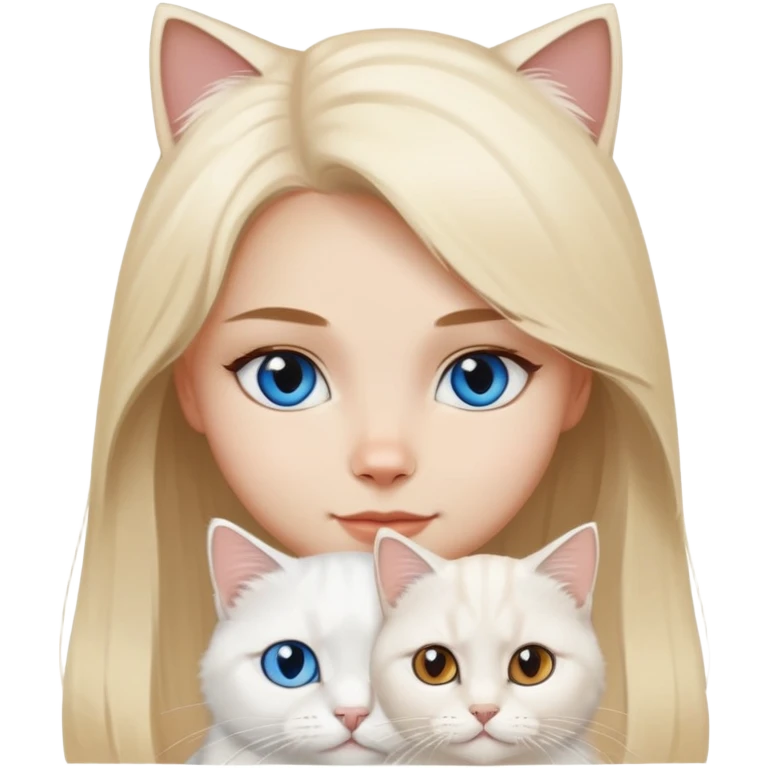 blond girl brown eye with White British longhair cat blue eyes  emoji