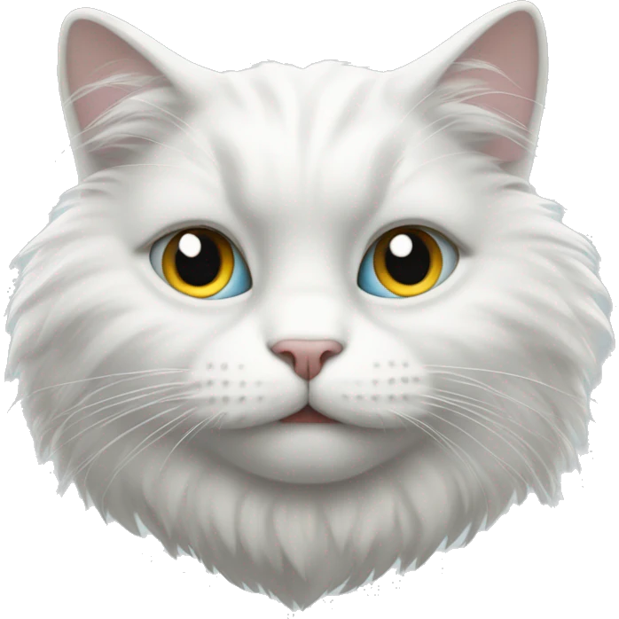 Fluffy white cat with half face gray emoji