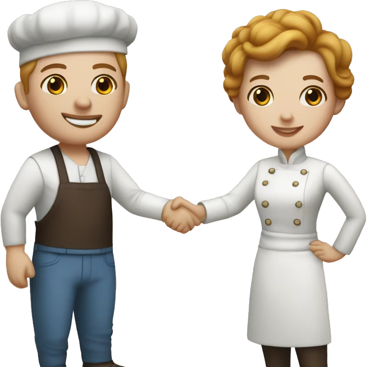 restaurant owner with white skin, and blogger with white skin, shaking hands in great detail emoji
