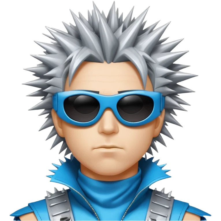 cyber y2k guy with spiky hair, futuristic sunglasses, and duct tape across his mouth emoji