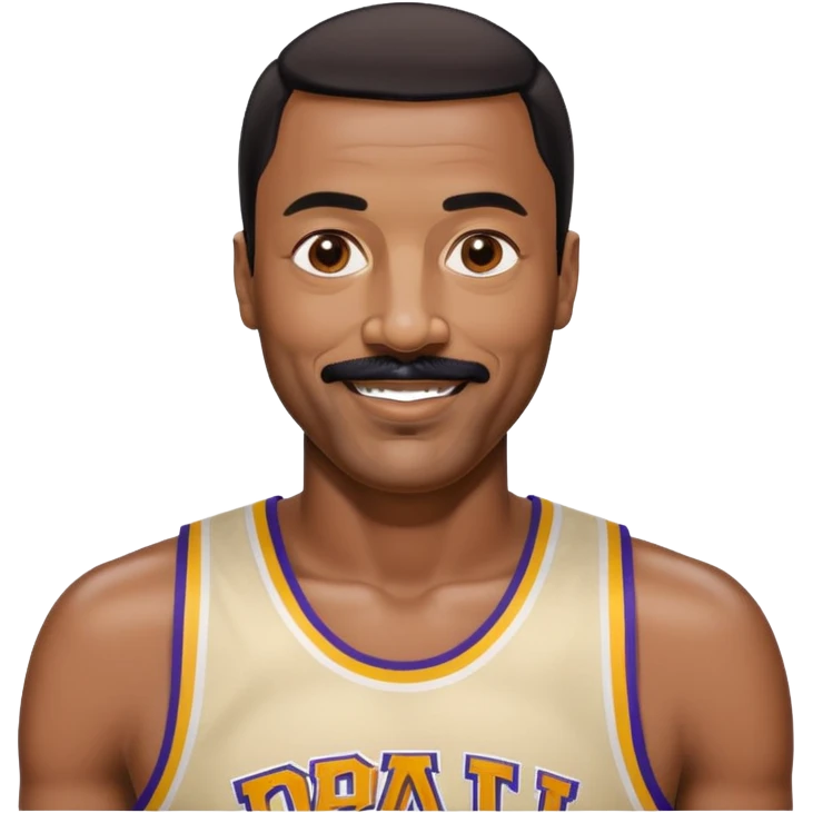 Wilt Chamberlain, tall Black man, black short hair, mustache, smiling emoji