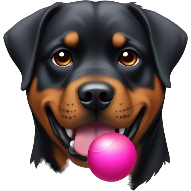 A pretty Rottweiler female with a red harness and a pink rubber ball. emoji
