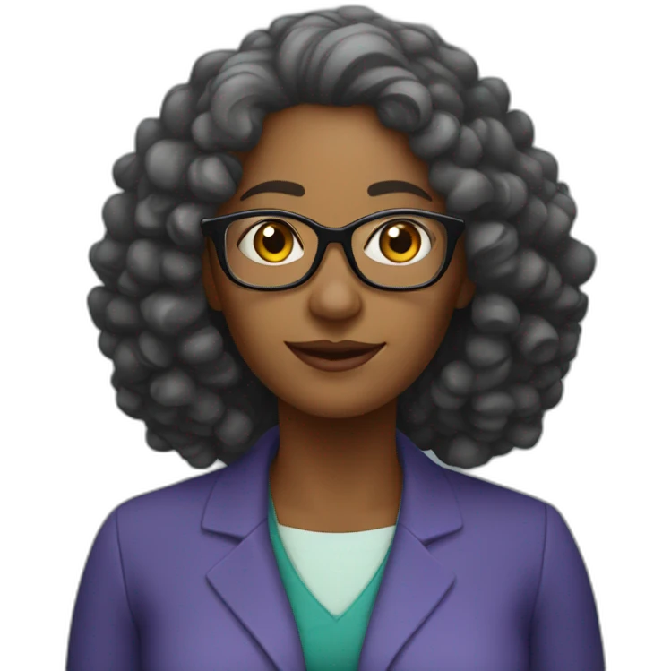Black science teacher Woman with curly hair, glasses and she is old emoji