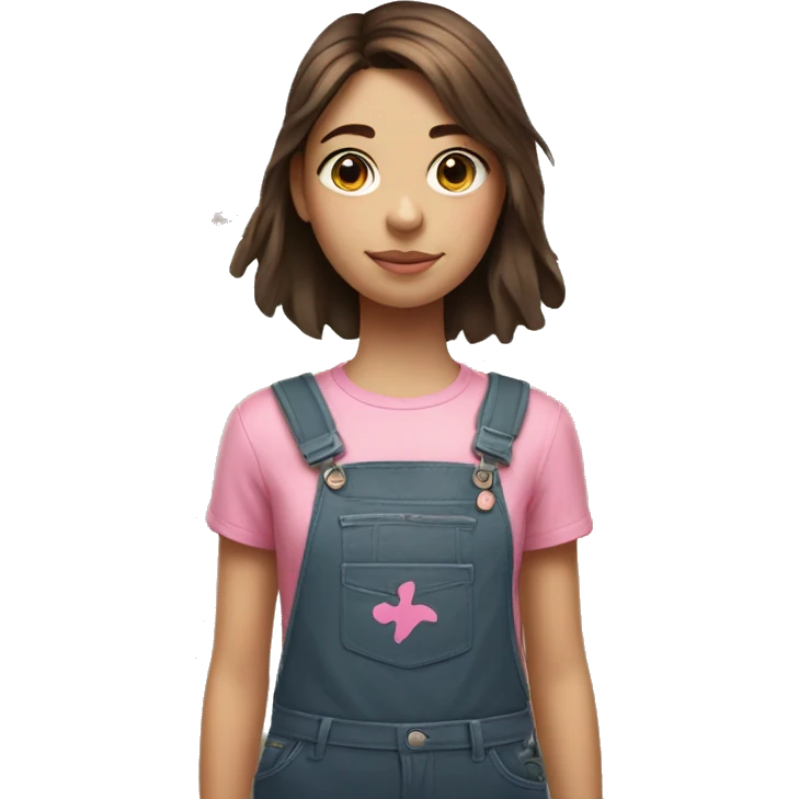 a girl who lives in brixton with medium length brown hair, with a line of pink streak through it, who is standing with a frog on her shoulder emoji