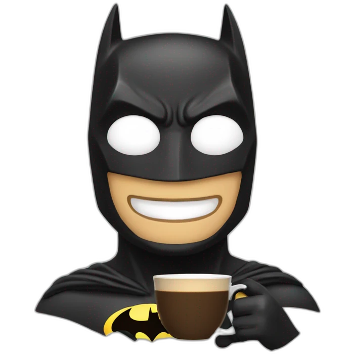 batman with a cup of coffee smiling emoji