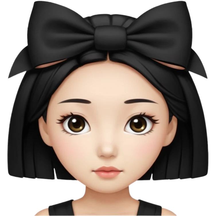 Korean woman with black cute  cut with a black top and a bow on her head with long lashes emoji