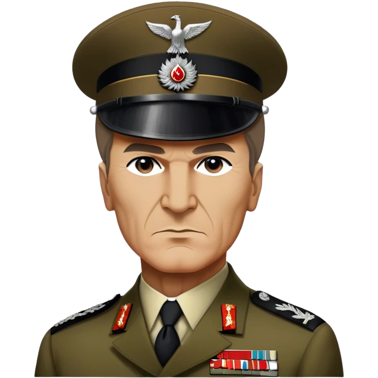 Cinematic Realistic Mustafa Kemal Atatürk Portrait Emoji, depicted as a visionary statesman with a determined gaze and period military attire, rendered with rich textures and dynamic historical lighting that captures his transformative leadership. emoji
