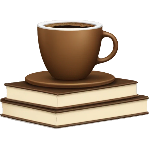 cup of coffee on top of a small stack of brown and beige books emoji