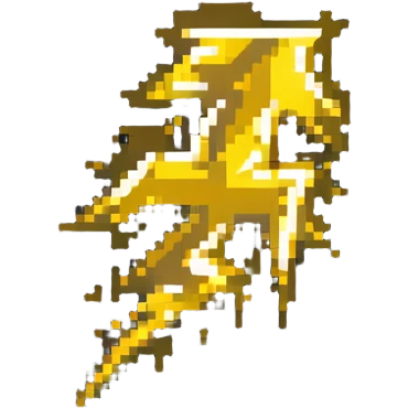 Speed power-up sprite, 64x64 pixels, bright yellow/gold lightning bolt symbol centered on tile, glowing effect, clean pixel edges, simple recognizable design that communicates "speed increase" emoji
