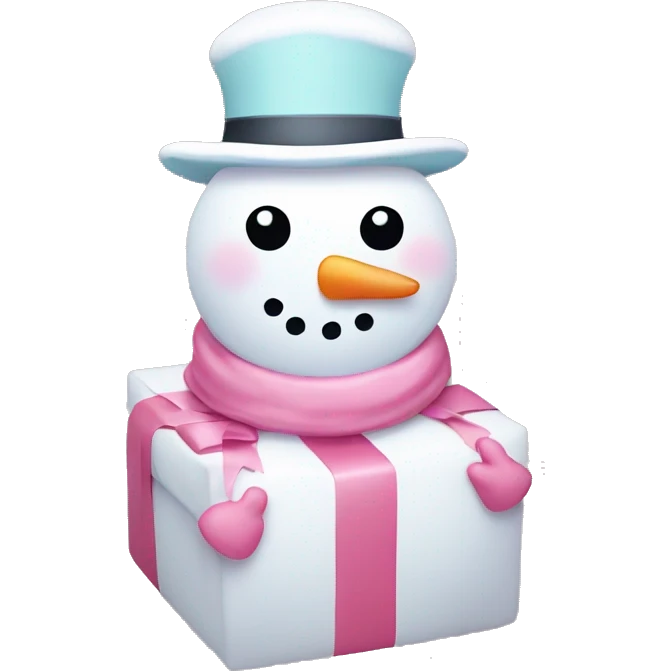 pastel pink snowman and gift emoji