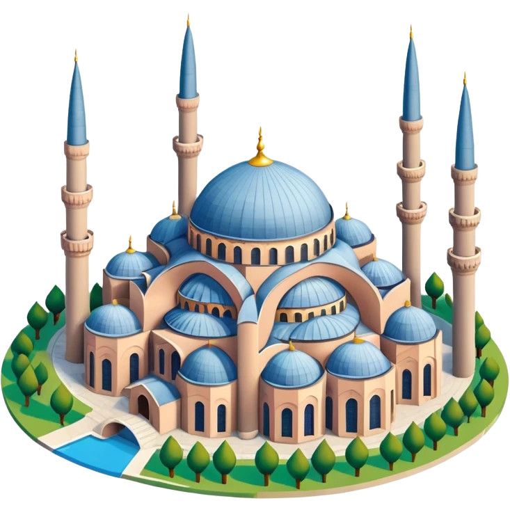 Isometric illustration of Istanbul, featuring Hagia Sophia with its large central dome and four tall minarets, paint photorealistic style emoji