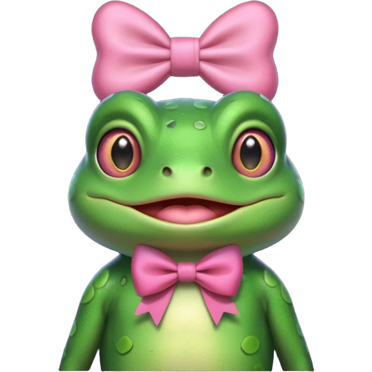cute frog, pink bow, portrait, bust up emoji
