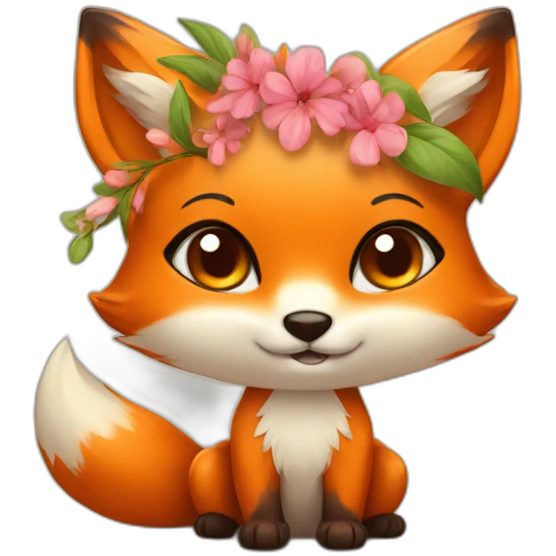 Cute fox with flower emoji