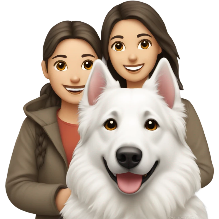 Happy white Swiss Shepherd  with brunette girl emoji