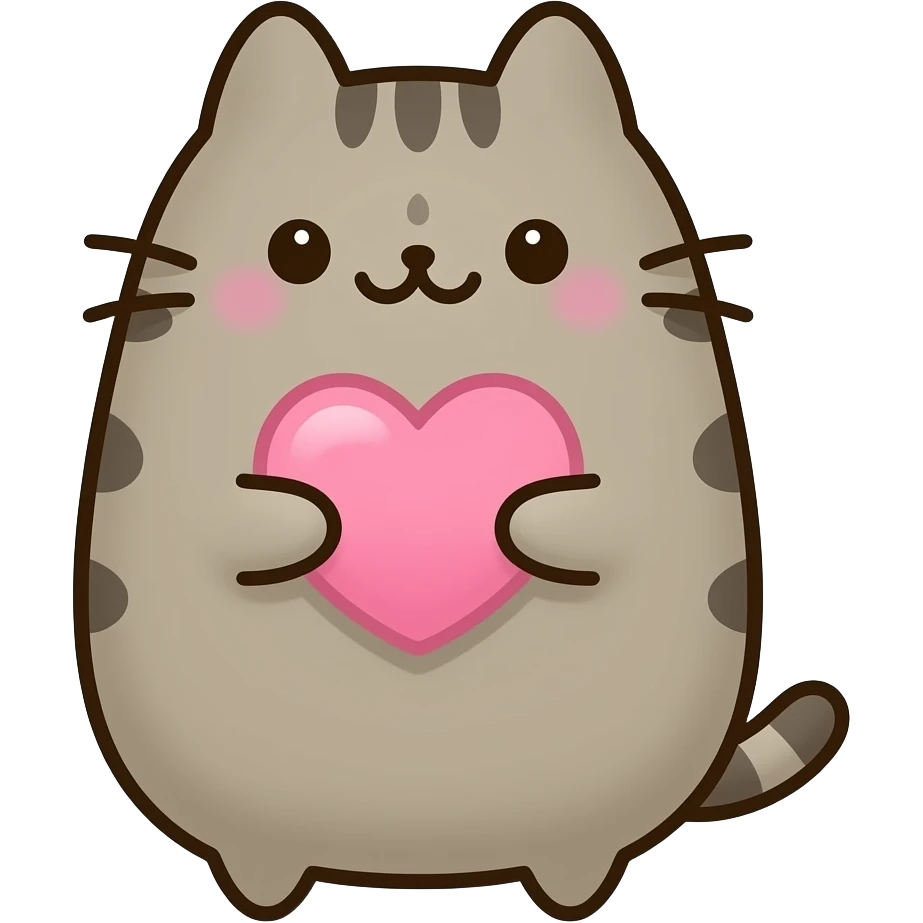 Cute pusheen holding a light pink heart emoji