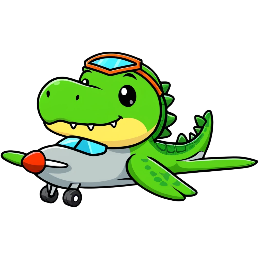 A cute crocodile pilot flying an airplane emoji