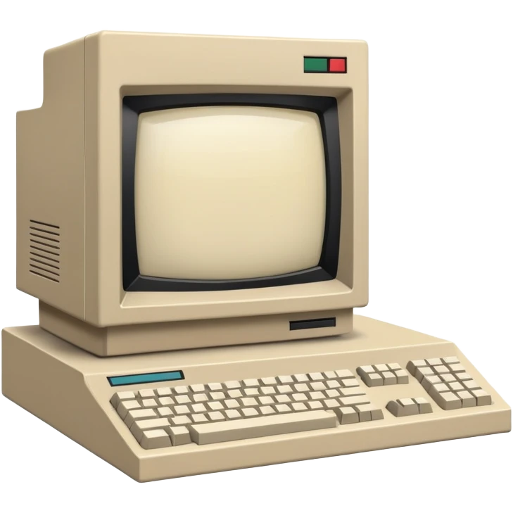 Vintage desktop computer from the 80s, bulky beige monitor with floppy disk drive, separate keyboard, nostalgic tech aesthetic emoji