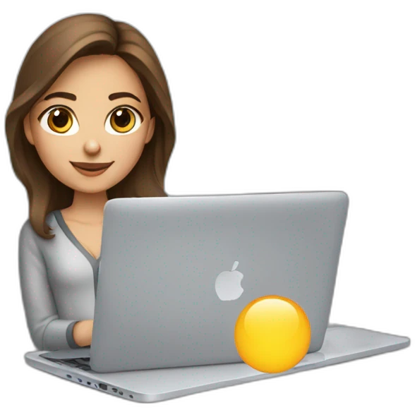 Beautiful programmer girl with brown hair working with MacBook emoji