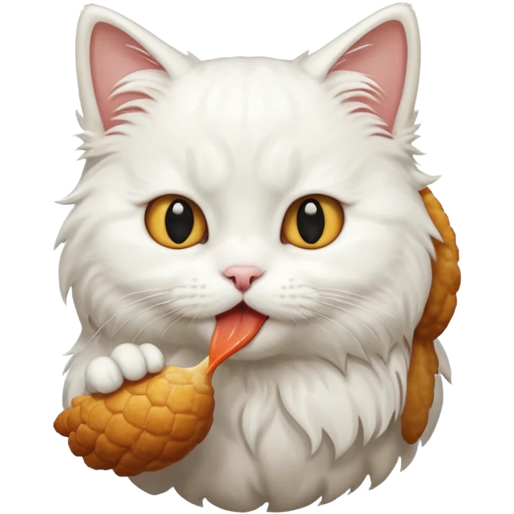 White Cat eating chicken  emoji