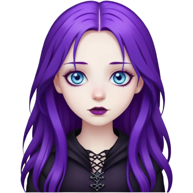 gothic girl long purple hair blue eyes emoji