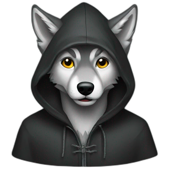 grey wolf wearing a black hood emoji