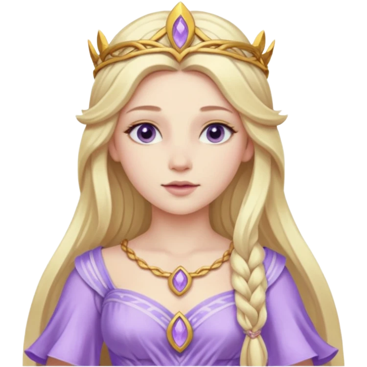 Freya, Goddess of Love from Gods and Goddesses with long blonde hair, lilac outfit emoji