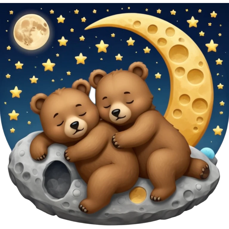 two bears sleeping together on the moon emoji